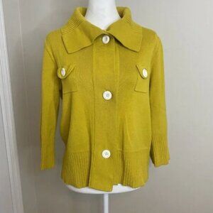 Kieran Yellow Oversized Collar Large Button 3/4 Sleeve Cardigan Jacket M/L